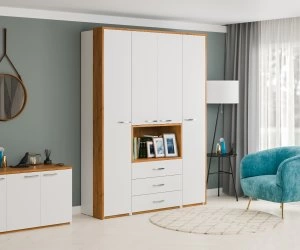 Гостиная Стиль 2, прямая, 2219*505*1650 (, Корпус: белый гладкий/дуб келтик, фасад: ЛДСП Классика белый гладкий, в пакетах)