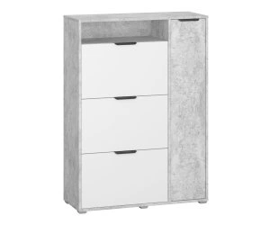 слим Тумба №27 1250*360*900 (, 4 дв., ниша: Да, корпус: цемент светлый, фасад: ЛДСП Классика белый гладкий/цемент светлый, в собранном виде)