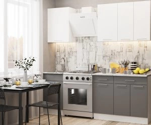 Кухонный Комплект Венеция 3, прямой, размер 1500* (, Корпус:белый кристалл, фасад: ЛДСП Премиум, белый кристалл/серый камень, 6пр, в пакетах)