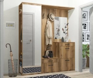 Прихожая Лондон, прямая, 2100*450*1800 (, Корпус: дуб делано, фасад: ЛДСП Премиум дуб делано темный, в разобранном виде)