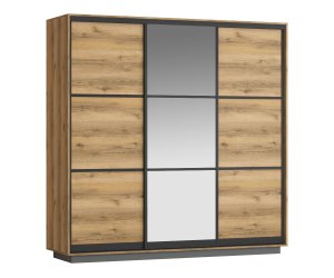 Шкаф-купе Лофт 4, 2100*600*2100, двери: комби/комби (, Корпус: дуб делано, фасад: комби дуб делано темный/зеркало Люкс метро черный, в пакетах)