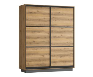 Шкаф-Купе Лофт, 2100*600*1800, двери: комби/комби (, Корпус: дуб делано, фасад: комби дуб делано темный Люкс метро черный, в пакетах)