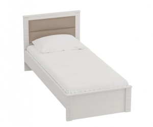 Кровать Элана, сп. место: 900*2000, изголовье: МДФ/экокожа, основание: ортопедическое (, 935*2085*965, , корпус: Бодега белая, фасад: Зефиро бруш кофе, в пакетах)